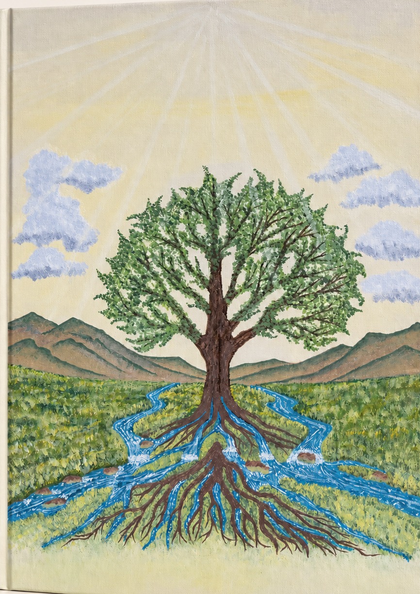 Being Complete: Finding Rest in a Restless World by Kim Gibson. Cover painting by Scott Gibson of a tree rooted beside streams of living water.